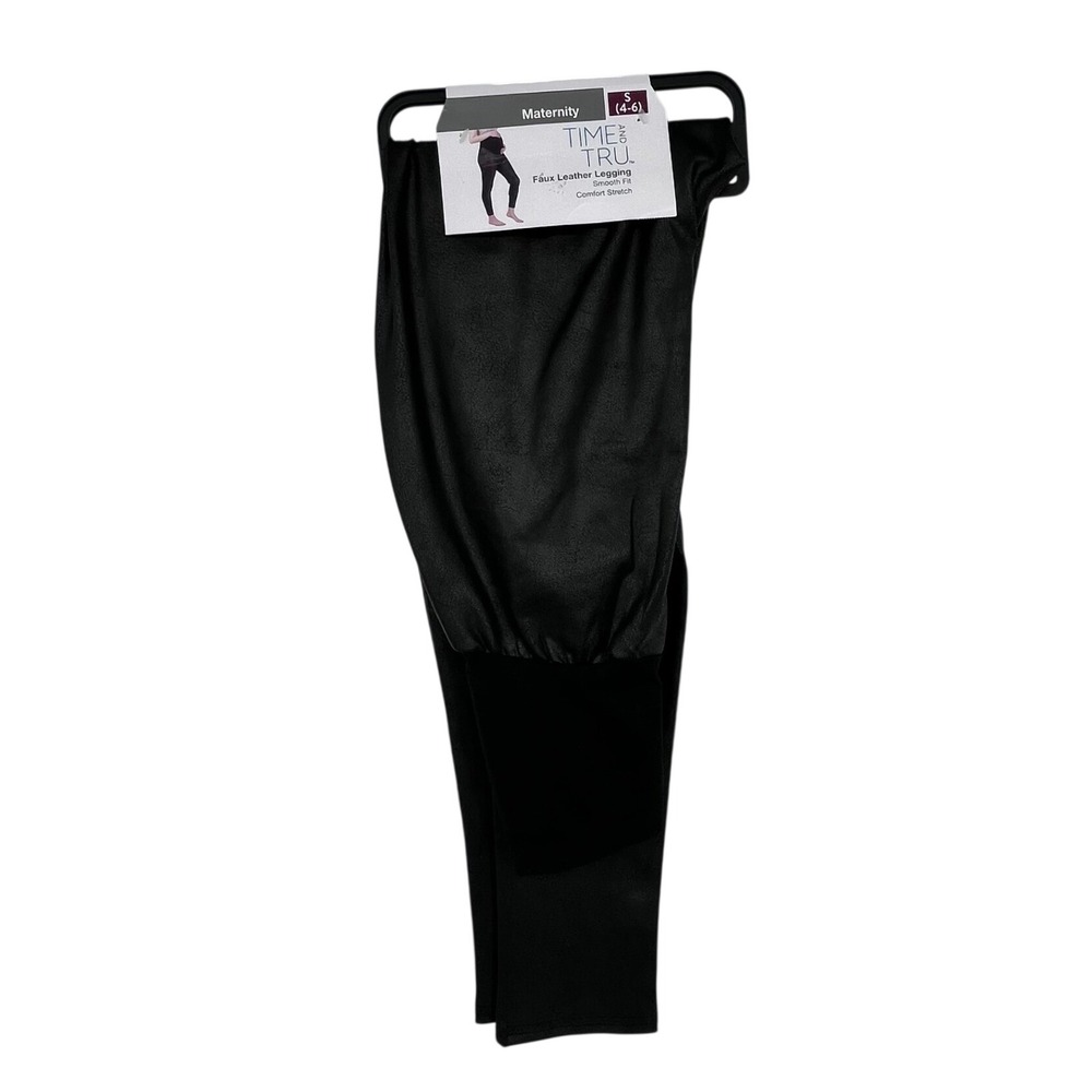 Time and Tru Faux Leather Maternity‎ Legging Womens S Black Smooth Fit Stretch